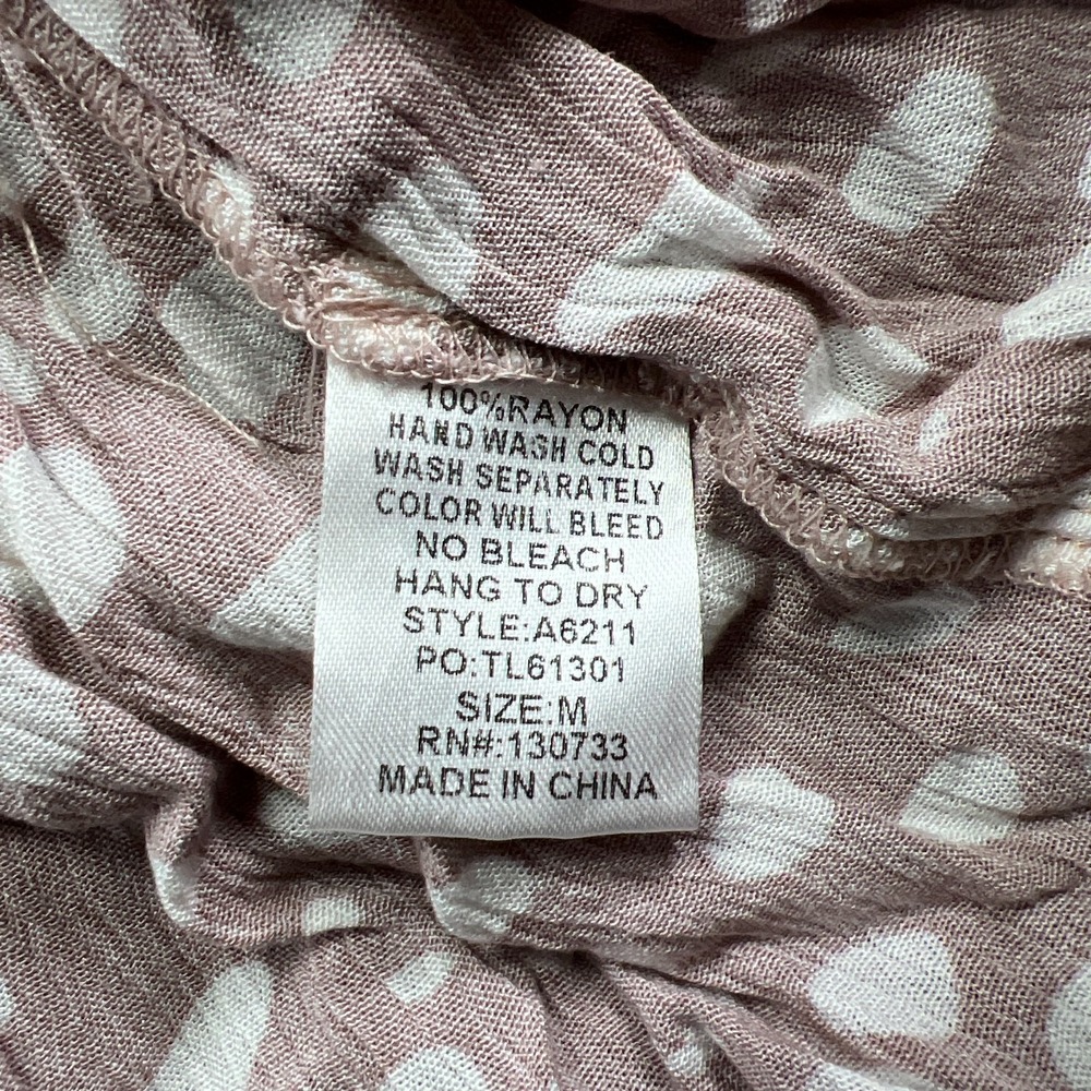 Umgee Shift Dress Womens Medium Dusty Pink White Organic Spot Print Frayed Trim - Picture 6 of 9